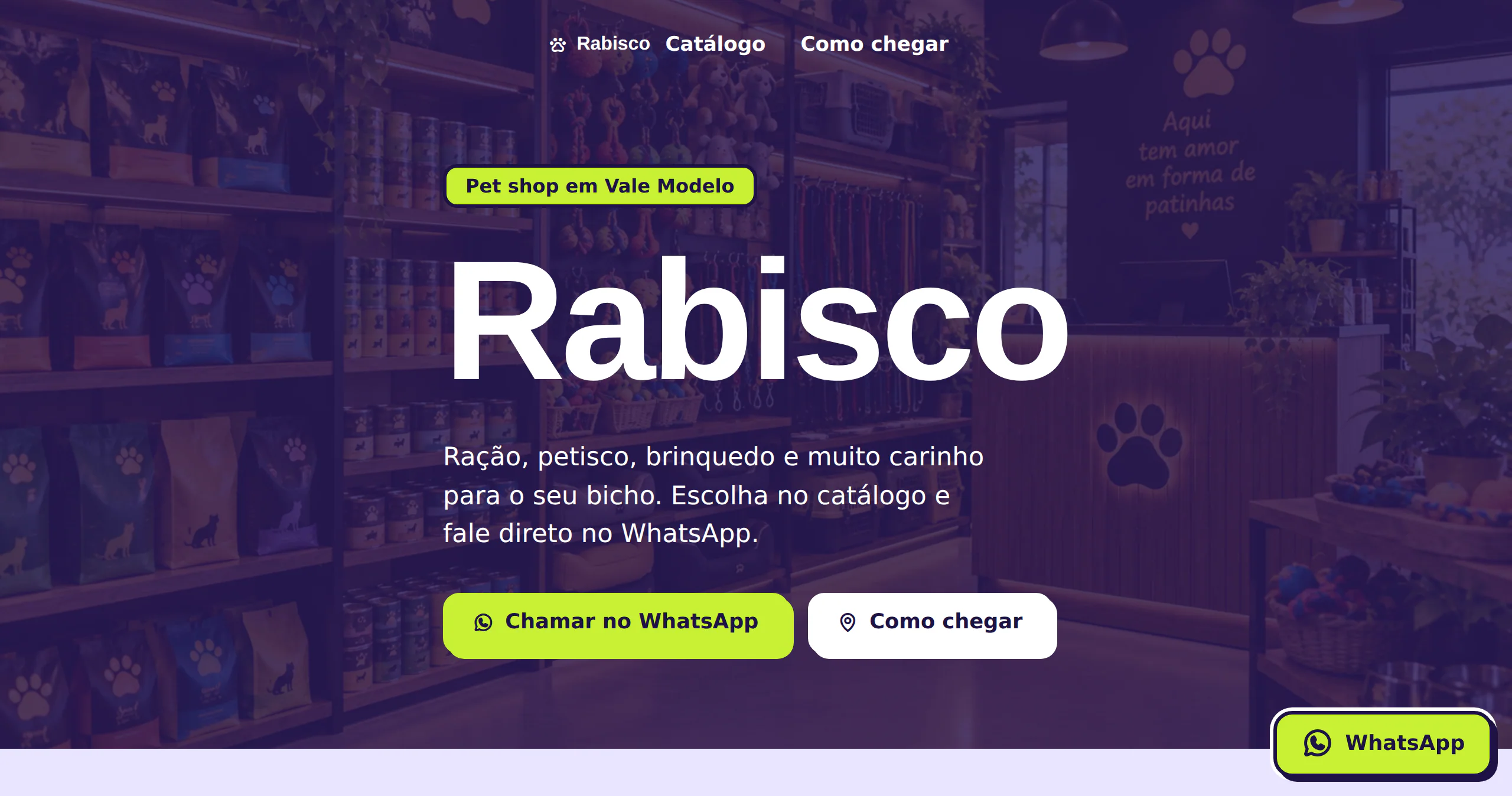 Prévia do site Pet Shop · Rabisco