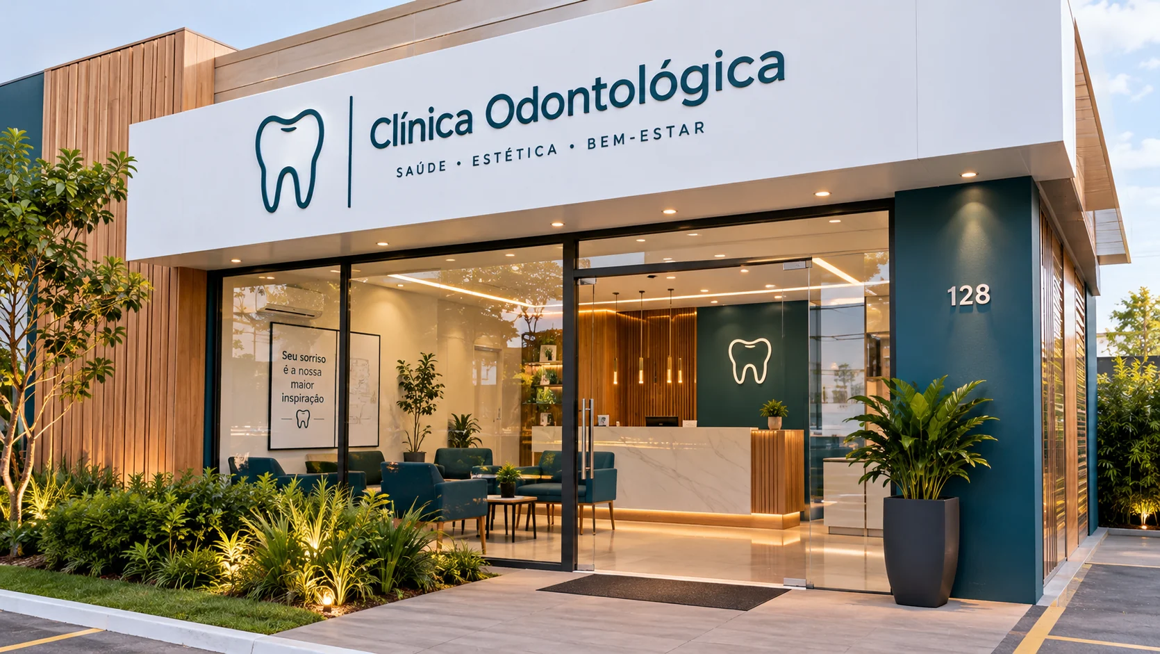 Outro ângulo da clínica odontológica moderna e acolhedora