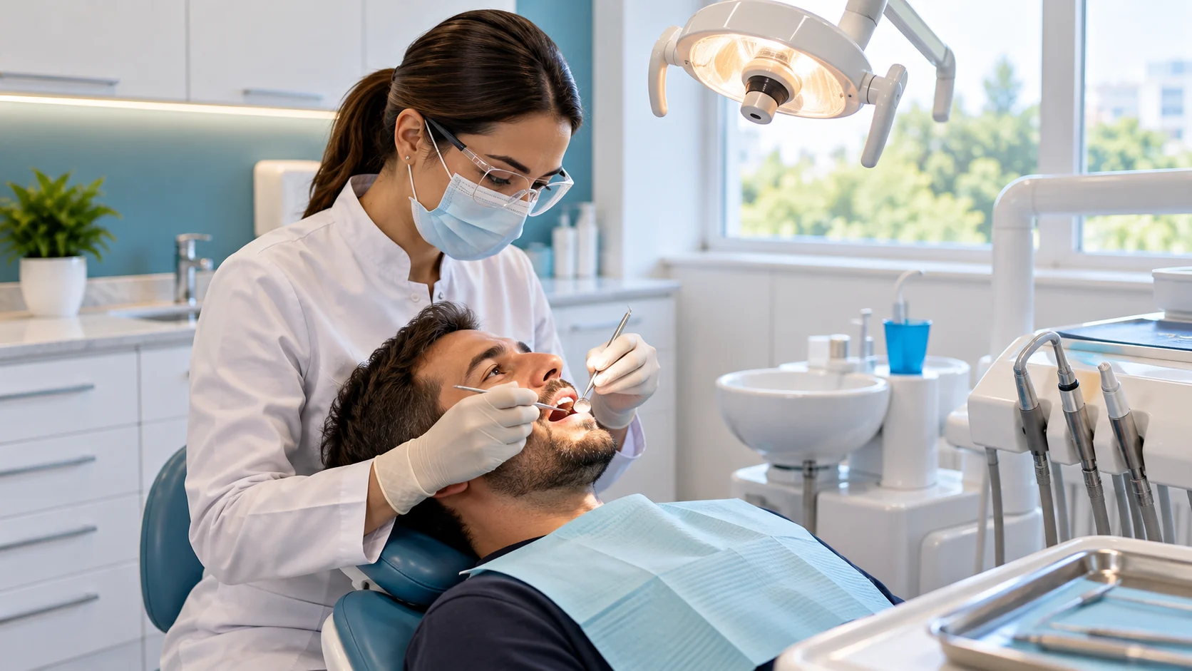 Cuidados dentários em clínica moderna