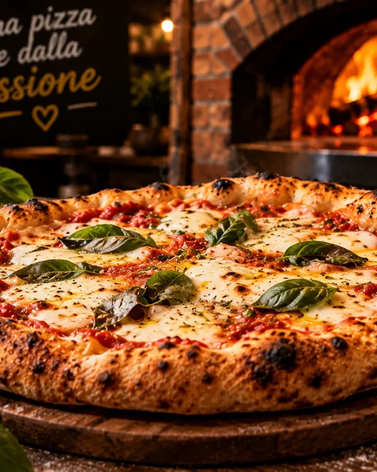 Pizza Margherita recém-saída do forno na Fornello