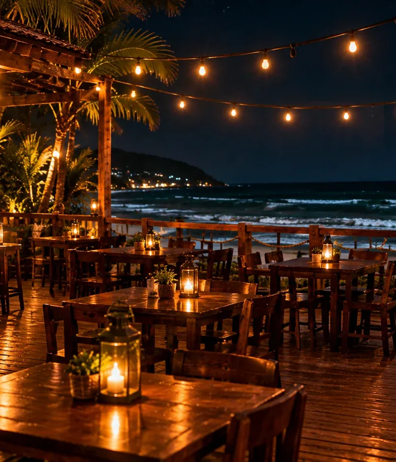 Fachada do ONDA PUB à noite, em Praia Modelo