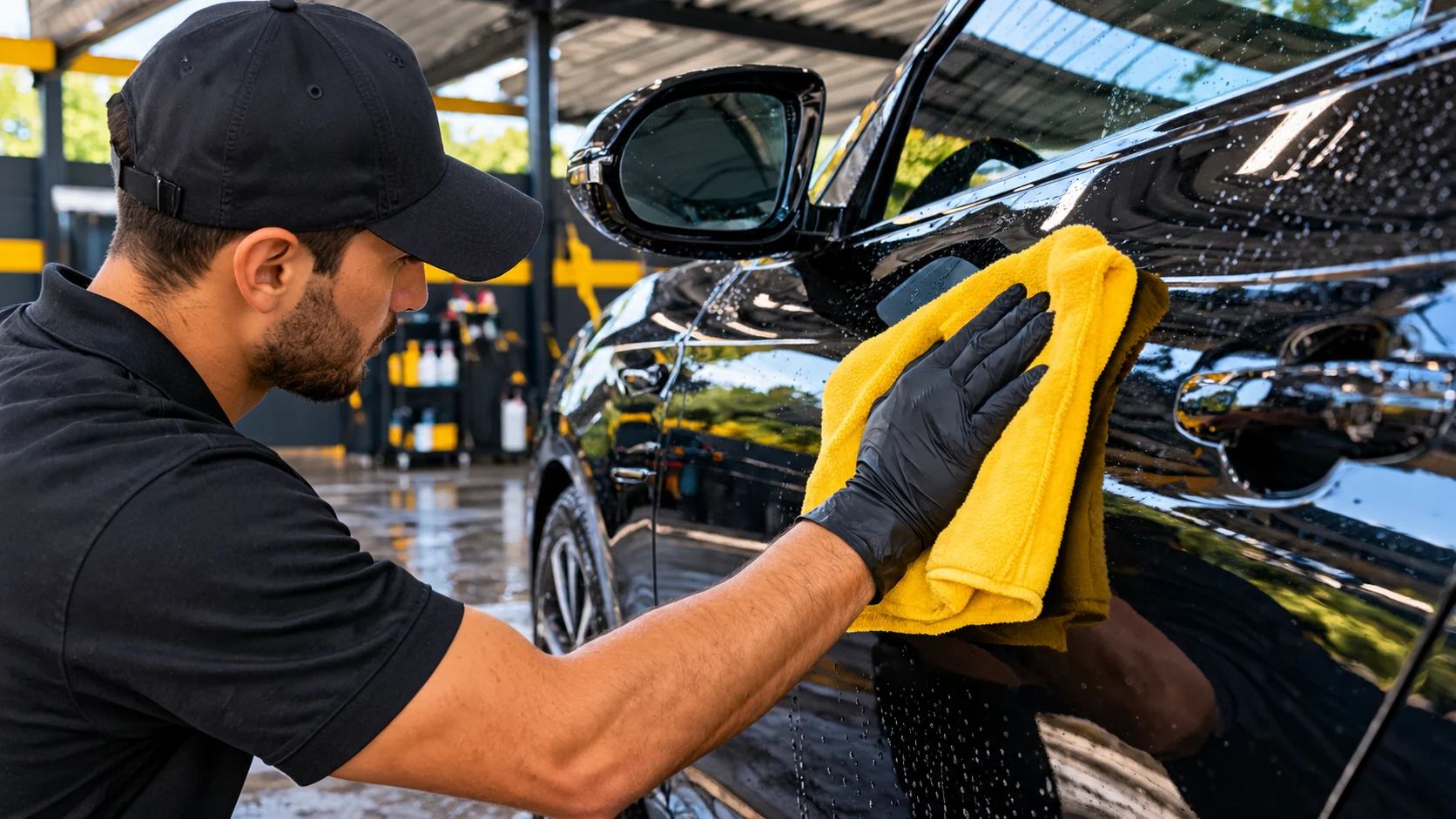 Pintura de carro com reflexos brilhantes após detalhamento automotivo