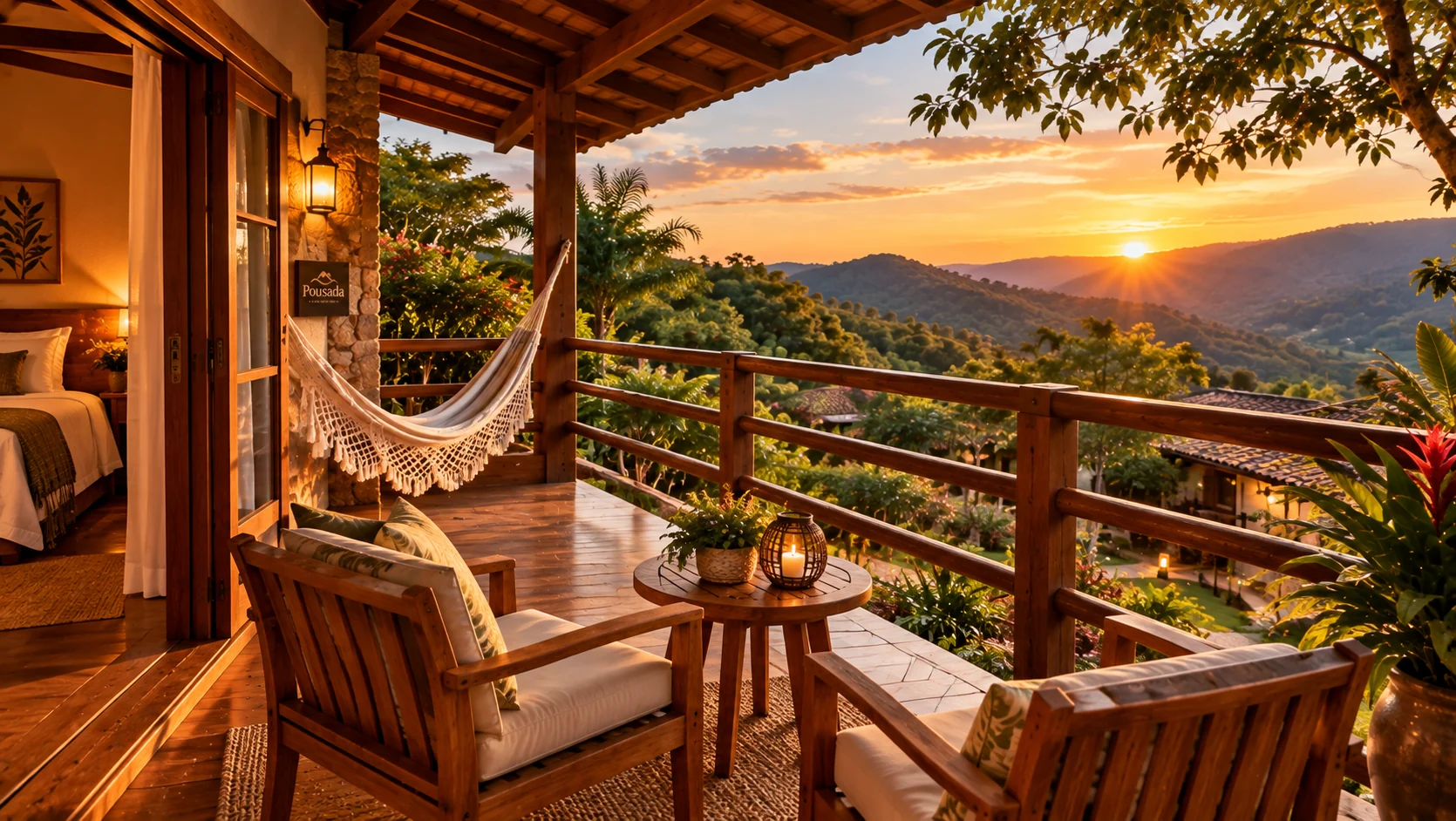 Varanda aconchegante ao entardecer